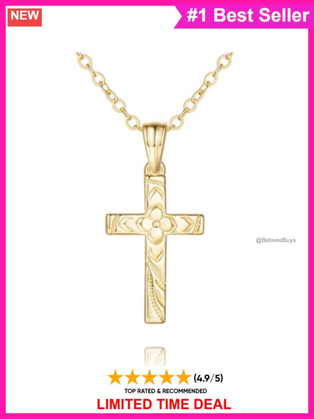 Gold Plated Cross Necklace Cable Chain Women's Jewelry 16.5in